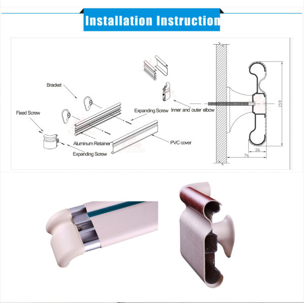 Hospital Corridor 159mm Handrail - Anti-Collision PVC Wall Protection Safety Railings for Elderly & Disabled Patients Care Facility - Image 6