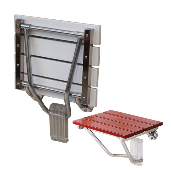 XY320-35-1 Folding Wall-Mounted Shower Seat, 304 Stainless Steel Frame, Wood/ABS Bench, 200 kg Load – Factory Wholesale