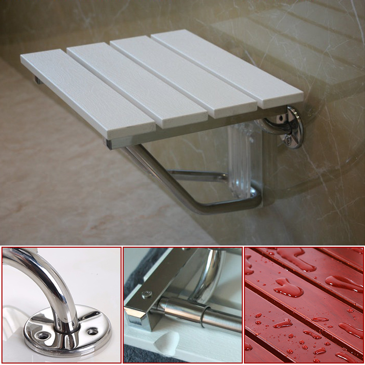 XY320-35-1 Folding Wall-Mounted Shower Seat, 304 Stainless Steel Frame, Wood/ABS Bench, 200 kg Load – Factory Wholesale