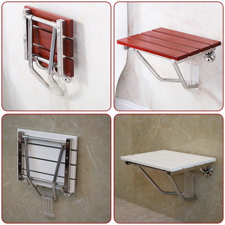 XY320-35-1 Folding Wall-Mounted Shower Seat, 304 Stainless Steel Frame, Wood/ABS Bench, 200 kg Load – Factory Wholesale