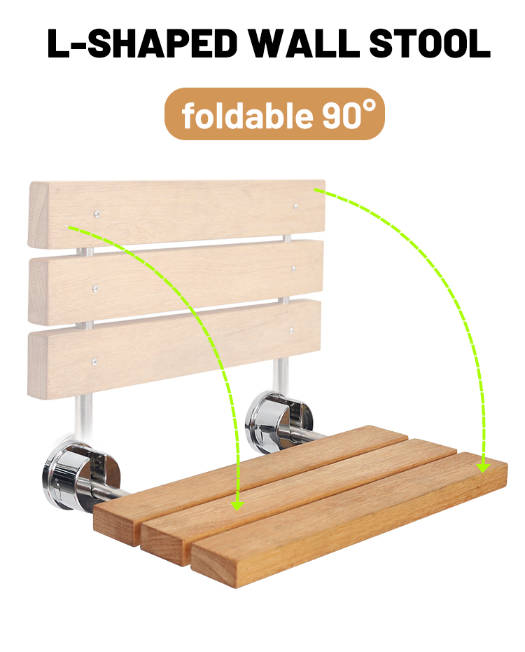 Folding Wall-Mounted Shower Seat, Solid Wood/Plastic Options, Aluminum Frame, 200 kg (≈440 lb) Load | Factory Wholesale