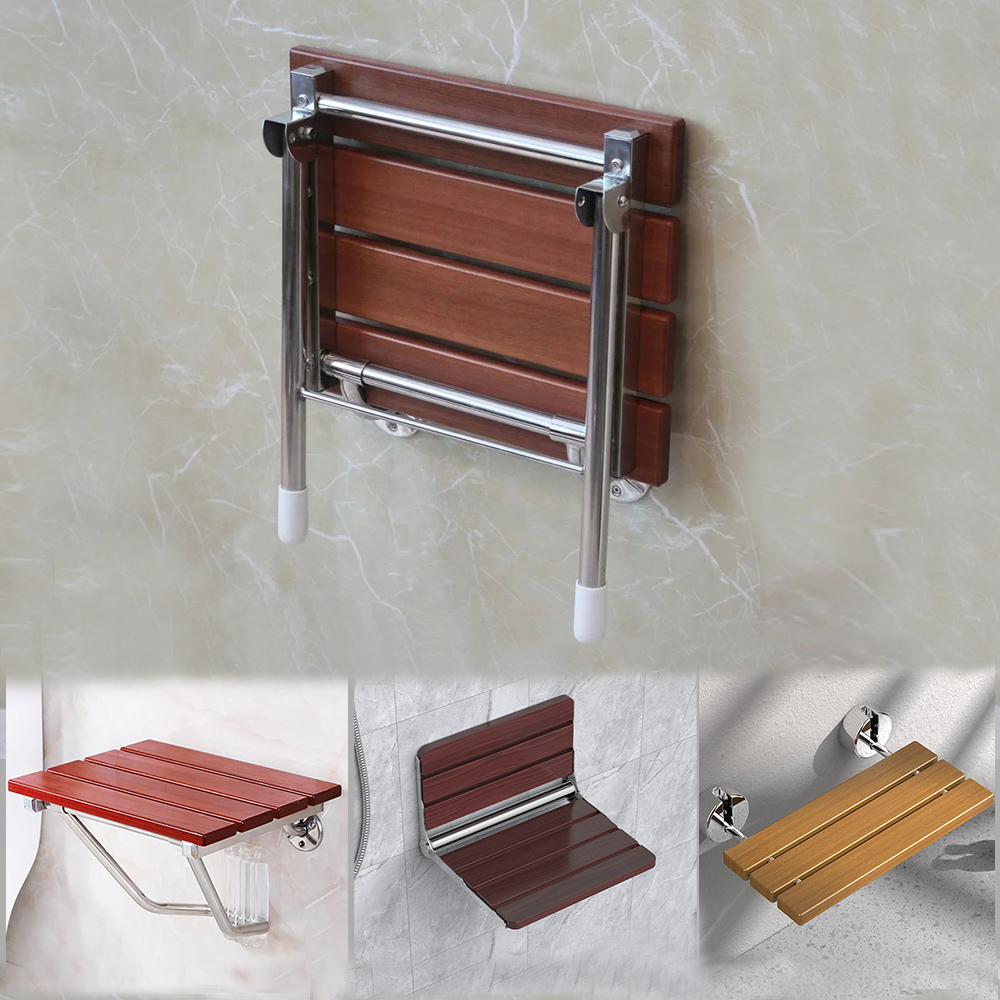 XY320-37 Wall-Mounted Folding Shower Seat, 250 kg Load | Plastic or Solid Wood Seat, Aluminum Frame