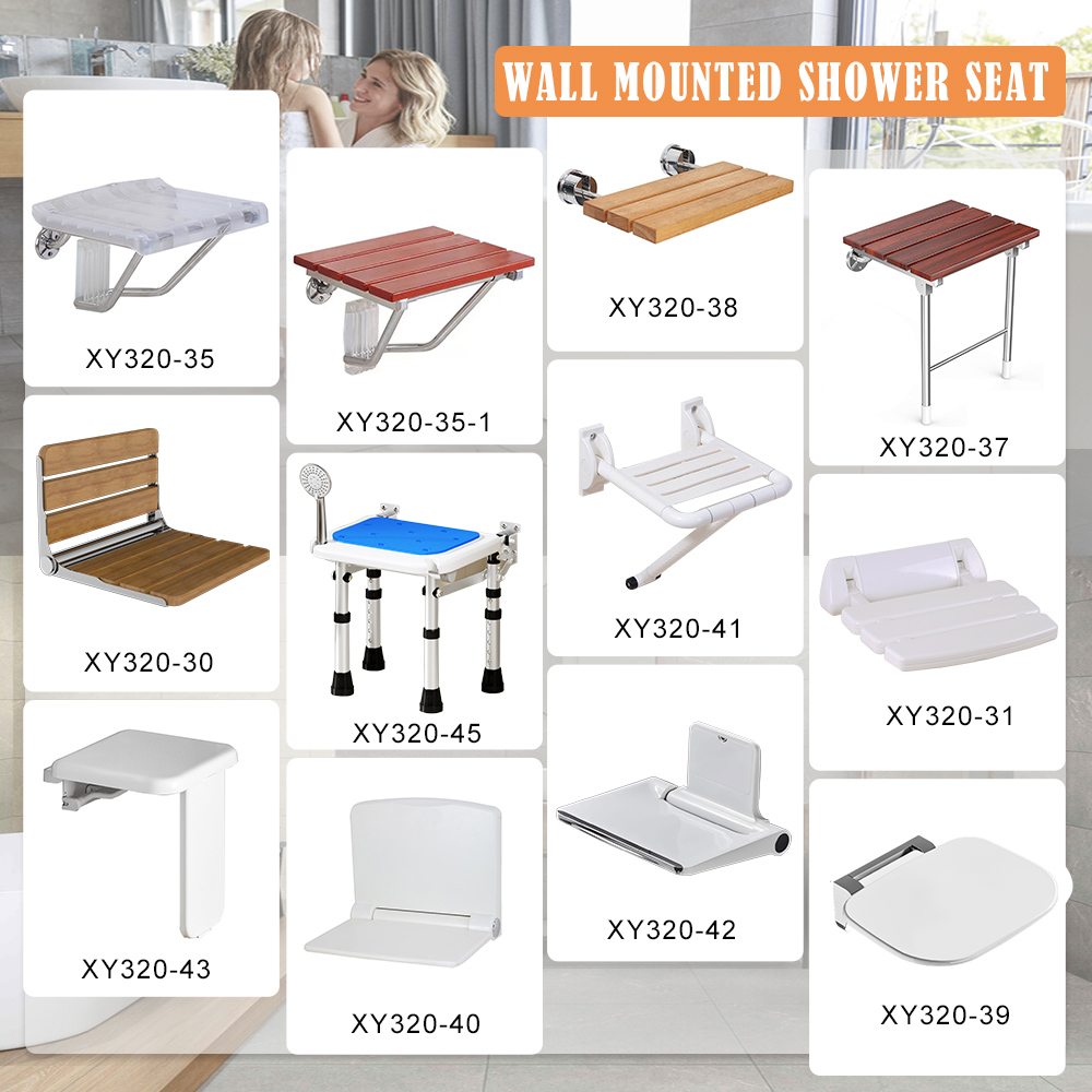 Folding Wall-Mounted Shower Seat, Solid Wood/Plastic Options, Aluminum Frame, 200 kg (≈440 lb) Load | Factory Wholesale