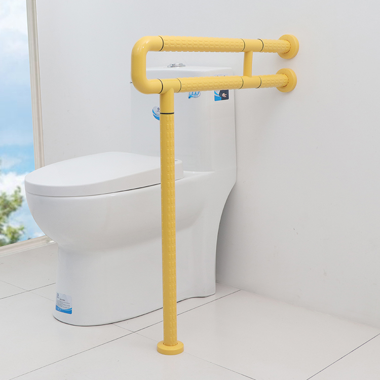 Nylon Wall-to-Floor hotel bathroom grab bar, Double Rail with Support Post, Antibacterial & Non-Slip — Model XY 32-37 | OEM/ODM Factory Wholesale