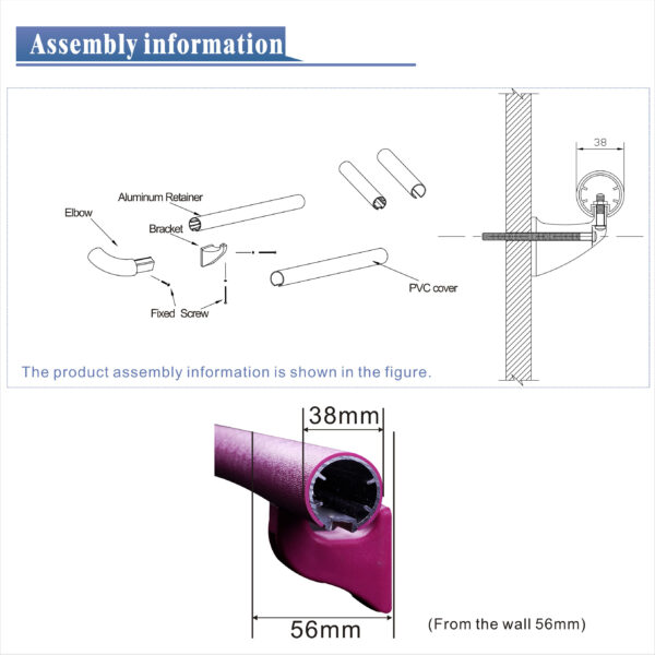 XY 38 Medical Handrail, 38 mm — Aluminum Core + PVC Cover, 5 m Length, Wall-Mounted, Factory Direct - Image 6