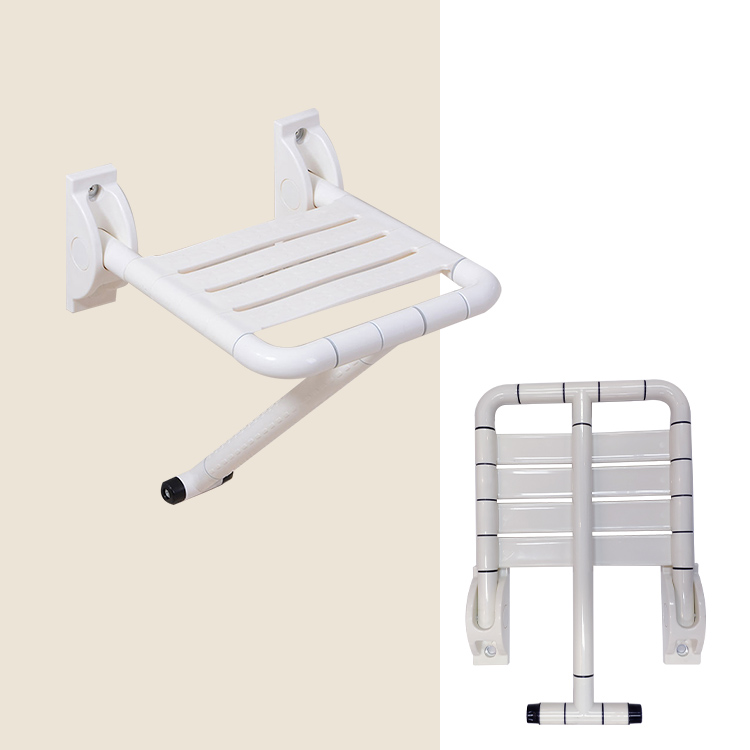 XY320-41 Heavy-Duty Wall-Mounted Folding Shower Seat with Support Leg, Nylon-Coated Stainless/Aluminum, 250 kg Load — Wholesale/OEM