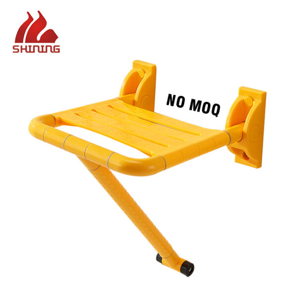 XY320-41 Heavy-Duty Wall-Mounted Folding Shower Seat with Support Leg, Nylon-Coated Stainless/Aluminum, 250 kg Load — Wholesale/OEM