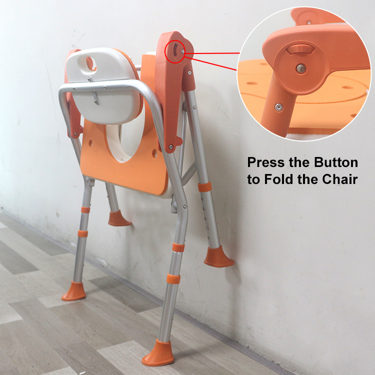 XY320-52 Heavy-Duty Adjustable Shower Commode Chair with Back & Arms, 300 kg Load, Aluminum + EVA Seat (Orange/Custom) – Factory Wholesale