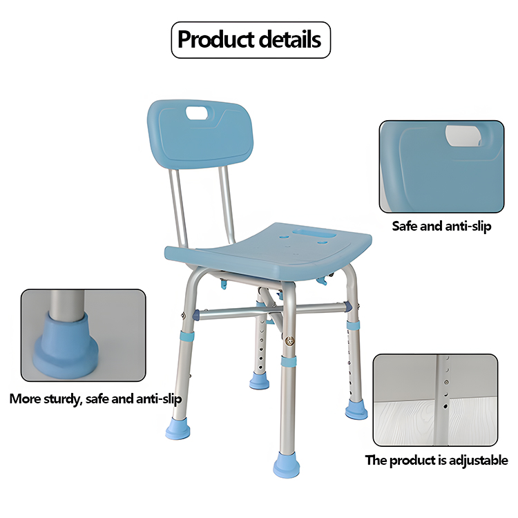 Heavy-Duty Adjustable Shower Chair with Back, 300 kg Load | Aluminum Frame, Non-Slip Feet | Model XY320-61 (Factory Wholesale)
