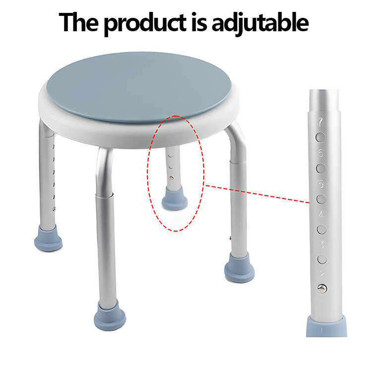 XY320-62 Adjustable Aluminum Shower Stool, 300kg Load, Non-Slip Round Bath Seat | Factory Wholesale