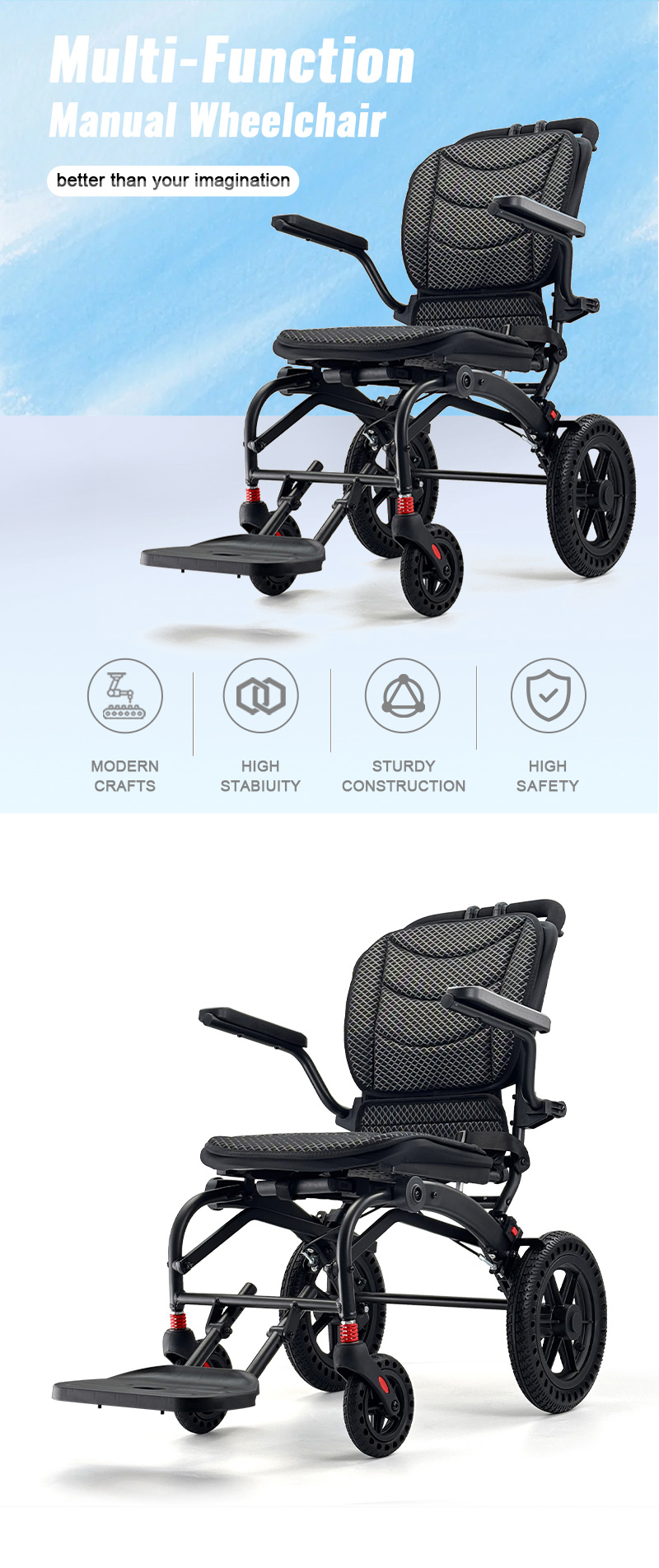 Factory Wholesale Manual Foldable Wheelchair Medical Lightweight Steel Wheelchair for Elderly Disabled