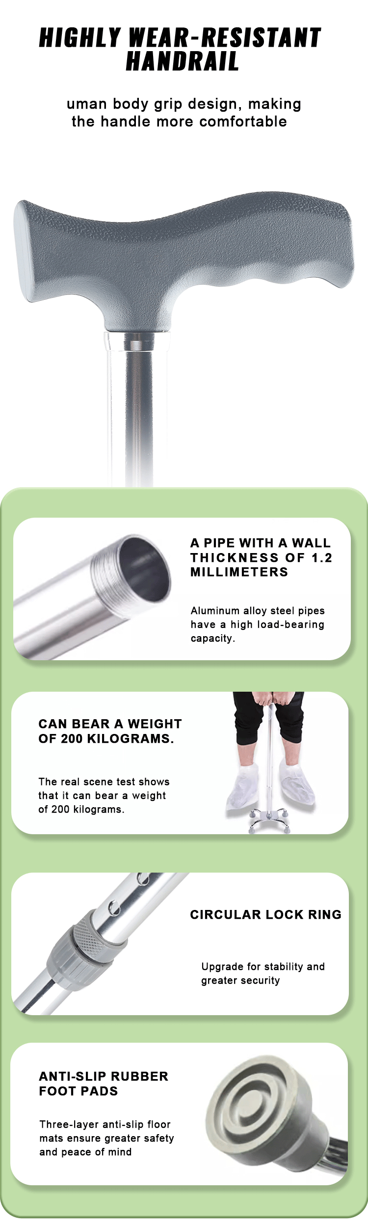 Hot Sale Aluminium Alloy Crutches Stabled Retractable Quad Walker Four Legs Adjustable Walking Stick Anti-slip Base Cane