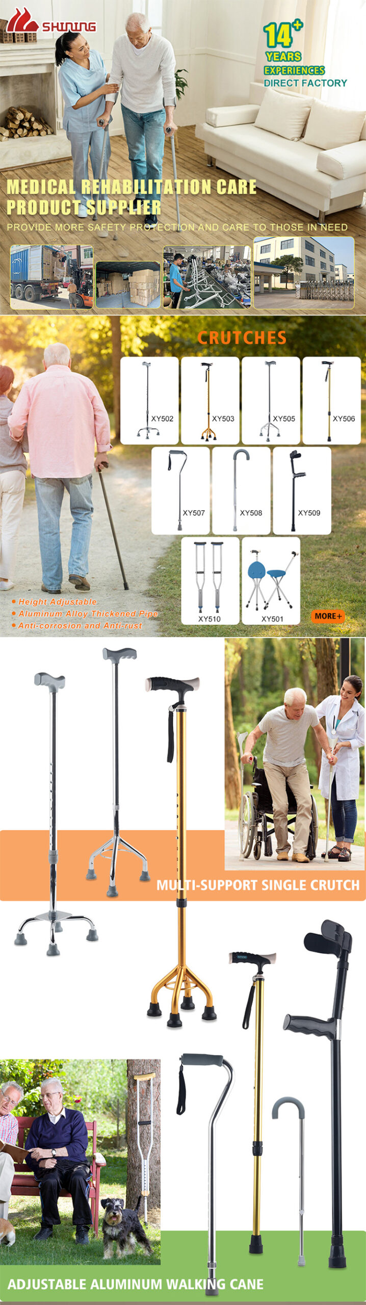 Height Adjustable Aluminum Cane Stabled Four Legs Walking Stick Wrist Strap Walking Cane Elderly Crutch