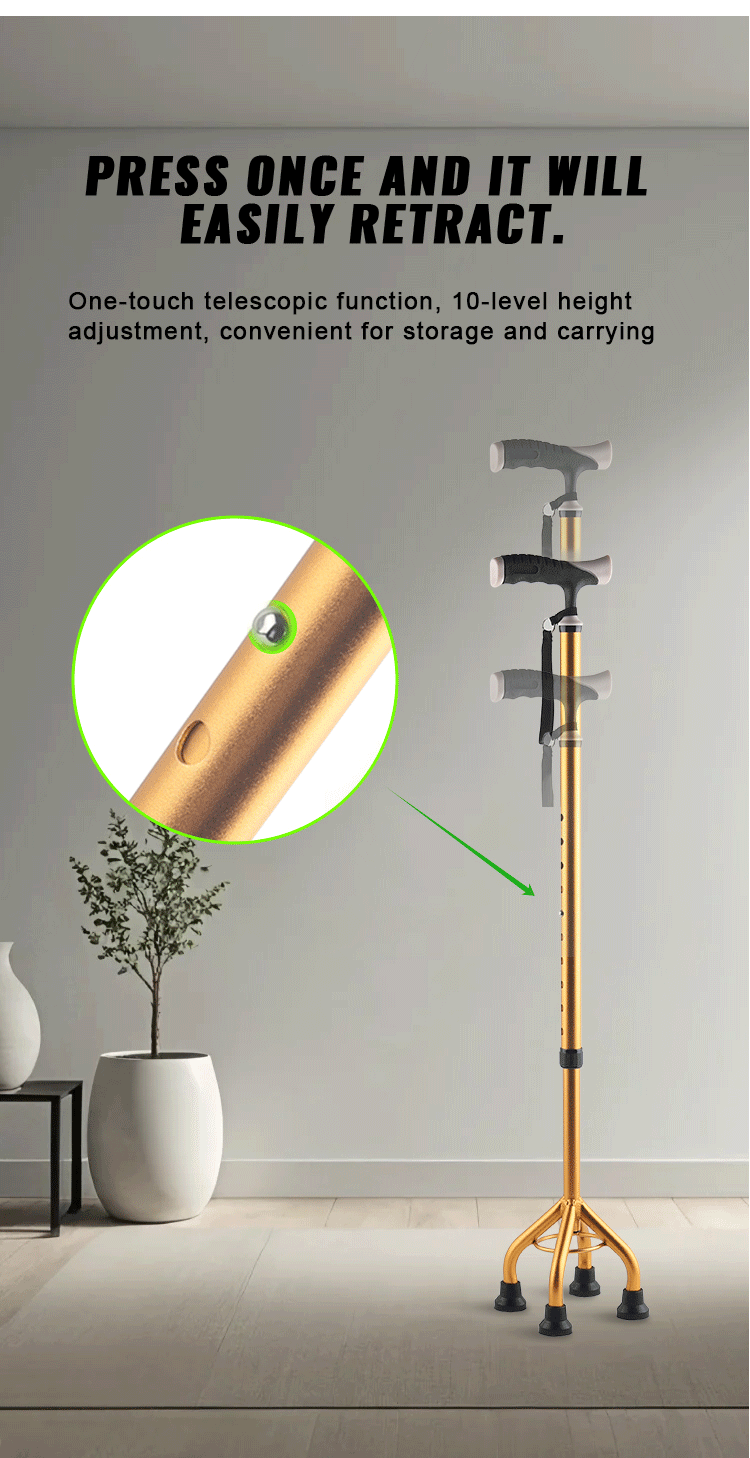 Height Adjustable Aluminum Cane Stabled Four Legs Walking Stick Wrist Strap Walking Cane Elderly Crutch