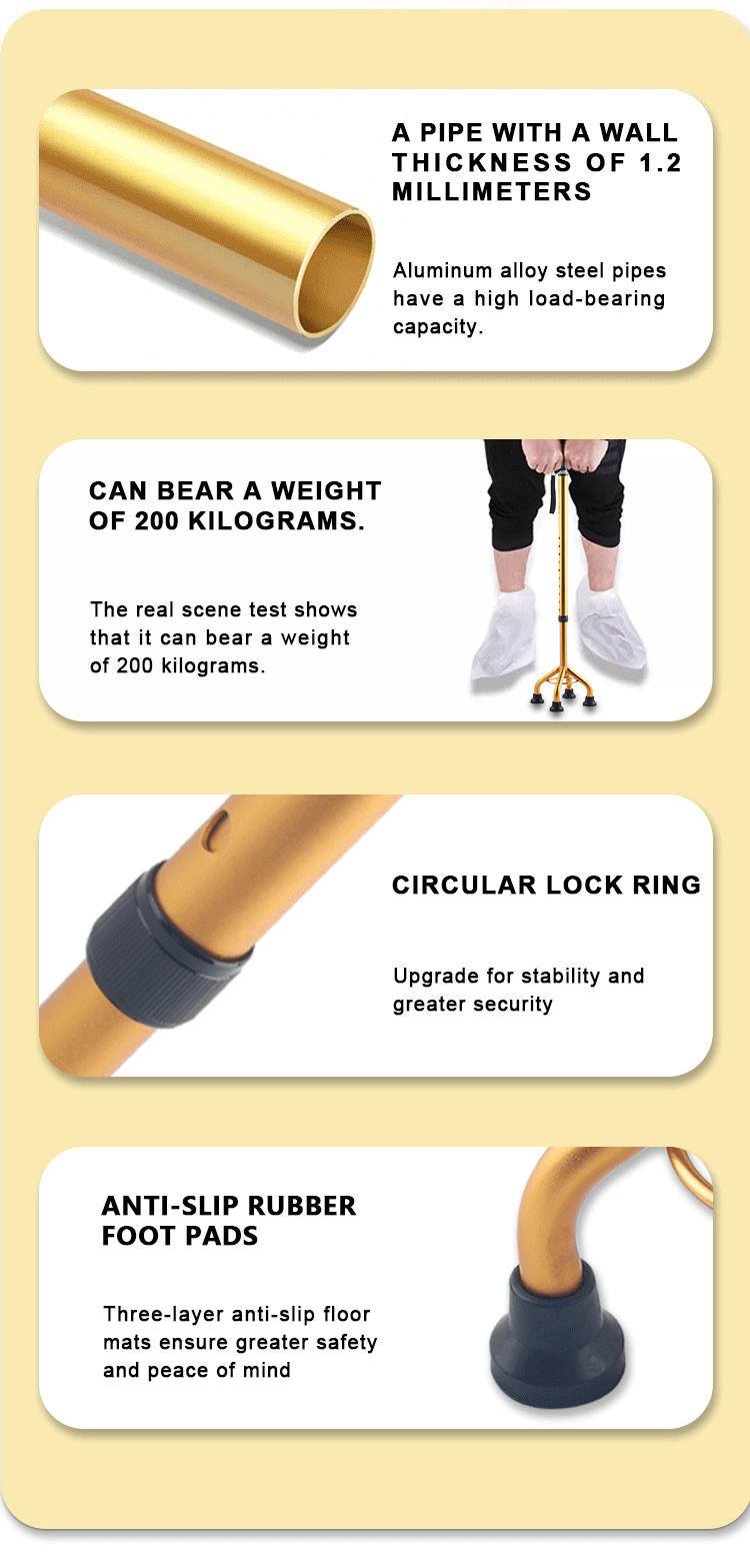 Height Adjustable Aluminum Cane Stabled Four Legs Walking Stick Wrist Strap Walking Cane Elderly Crutch