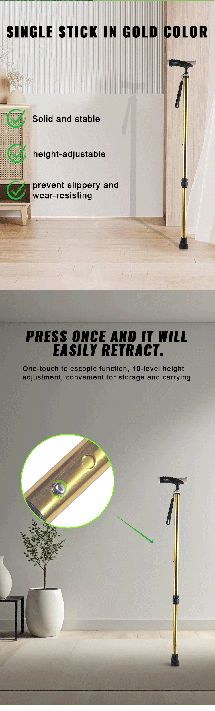 Manufacturer Supply Folding Climbing Trekking Poles Lightweight Aluminum Cane Walking Stick Standing Crutch for Elderly