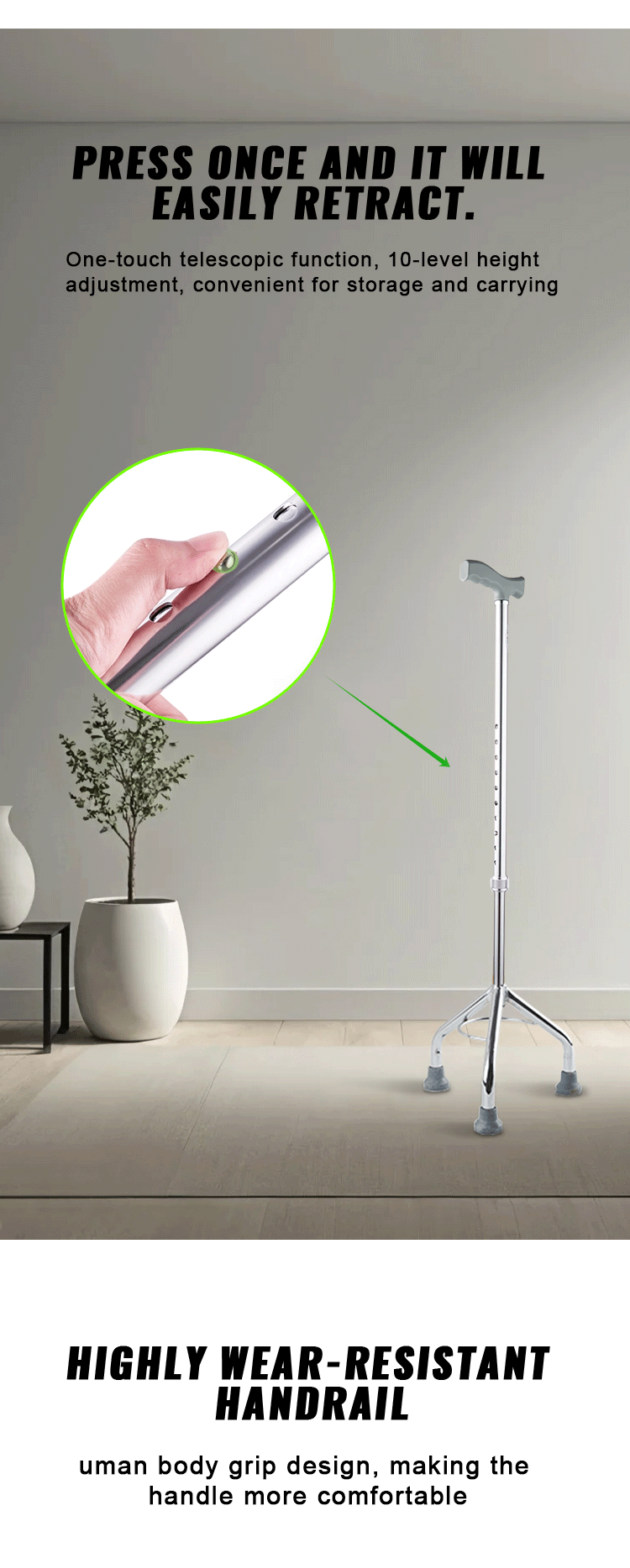 Factory Aluminum Cane Portable Hand Walking Stick Walking Cane Medical Home Use Light Mobility Crutch Elderly