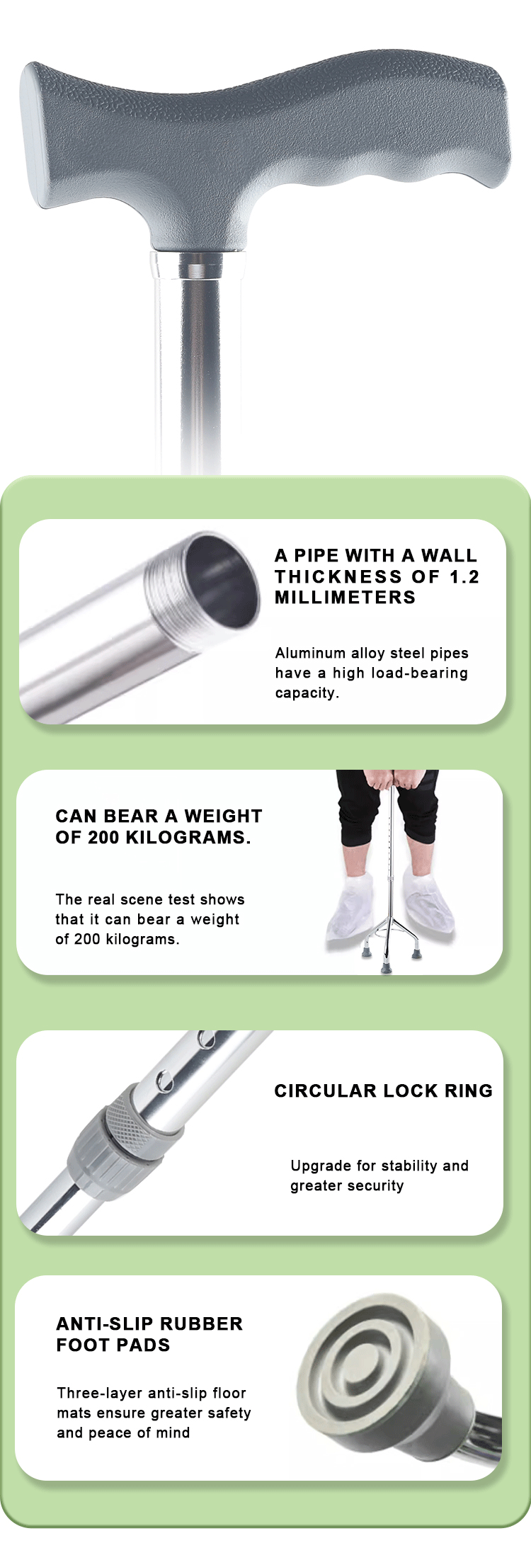 Factory Aluminum Cane Portable Hand Walking Stick Walking Cane Medical Home Use Light Mobility Crutch Elderly