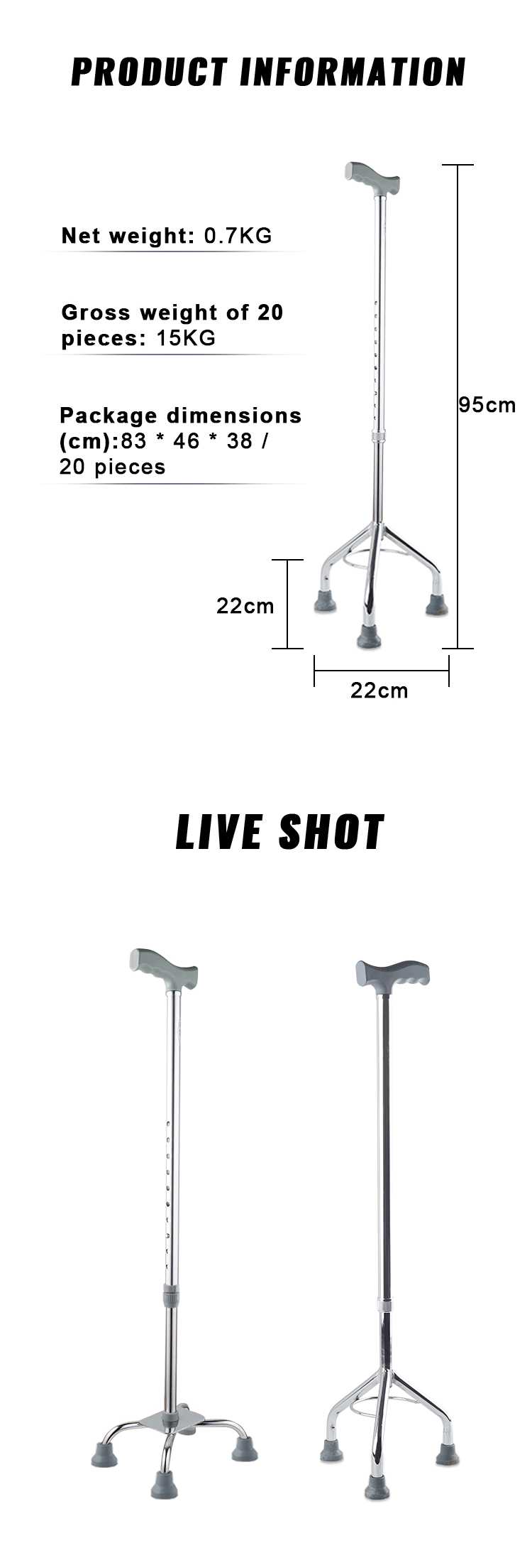 Factory Aluminum Cane Portable Hand Walking Stick Walking Cane Medical Home Use Light Mobility Crutch Elderly