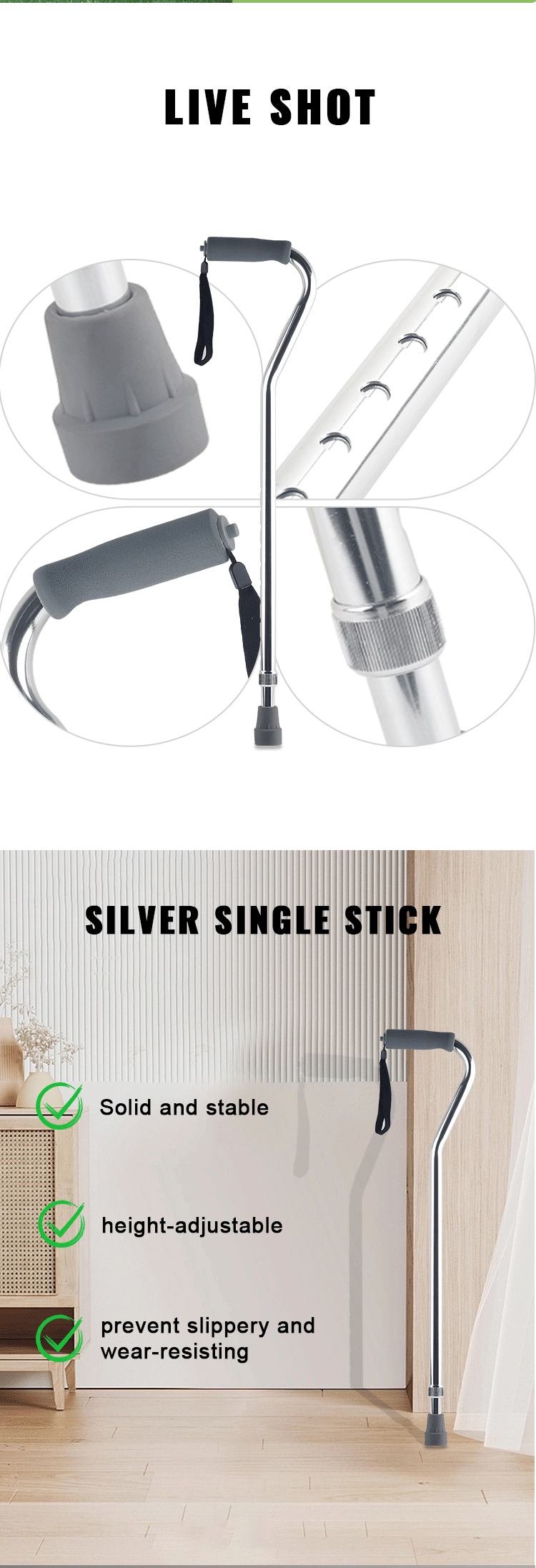 Factory Custom Hight Adjustable Cane Outdoor Walking Stick Lightweight Aluminum Walking Stick Elderly Crutch