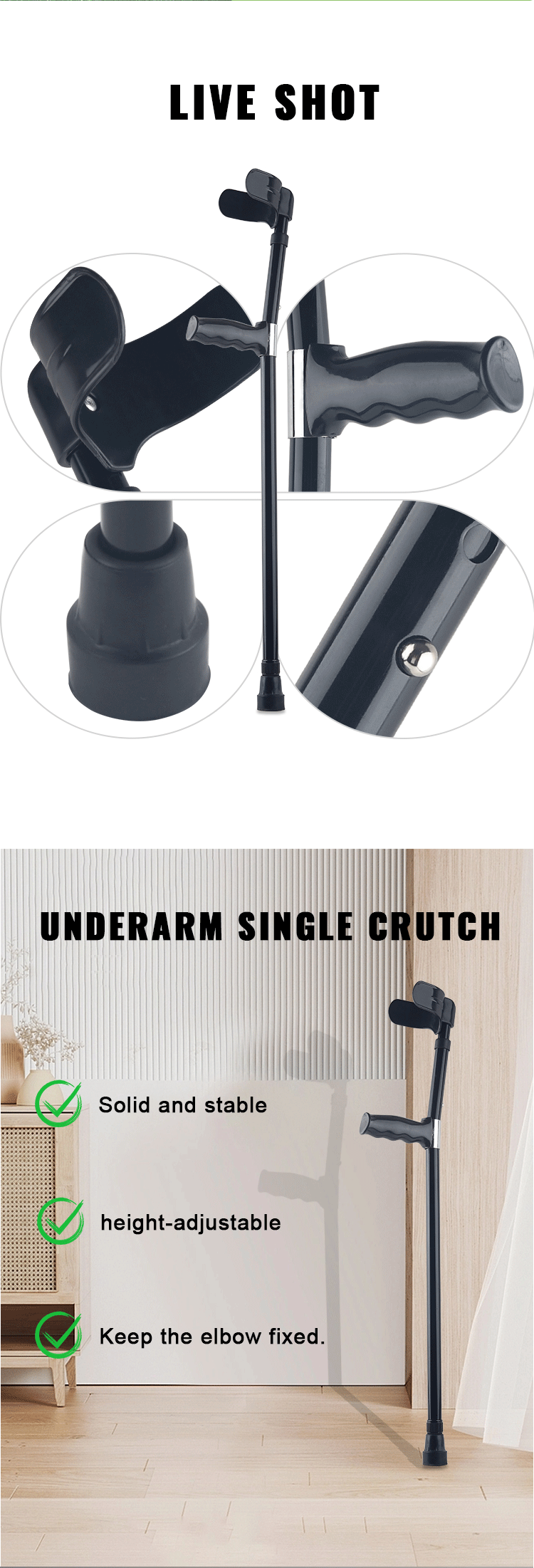 Wholesale Folding Walking Cane Hand Grip Walking Stick Arm Elbow Crutch Walking Aids for Disabled