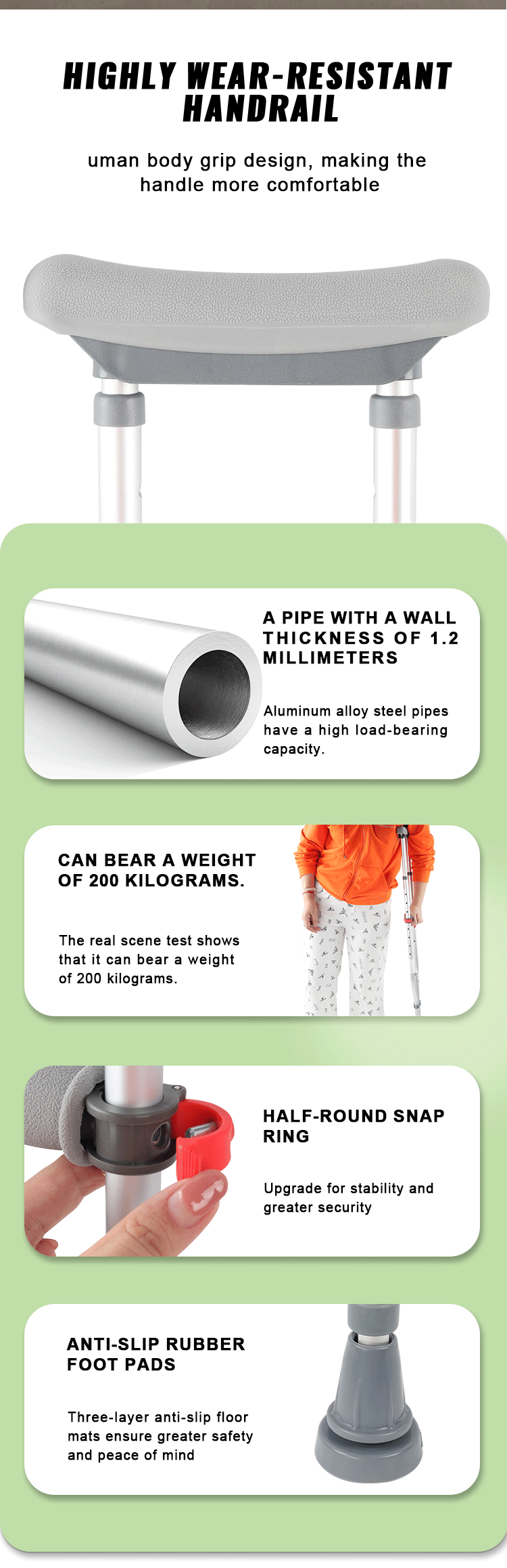 Hot Sale Lightweight Underarm Crutches Adjustable Arm Cane Comfort Elbow Crutches for Elderly Disabled