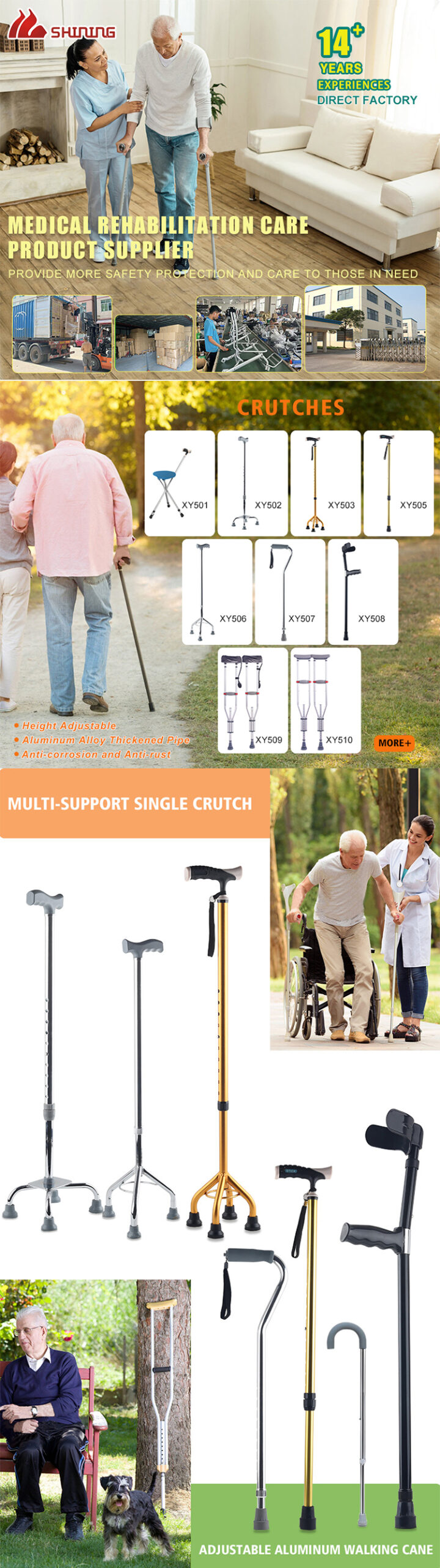 OEM Custom Disabled Crutch Aluminum Underarm Crutches Hight Adjustable Medical Crutches