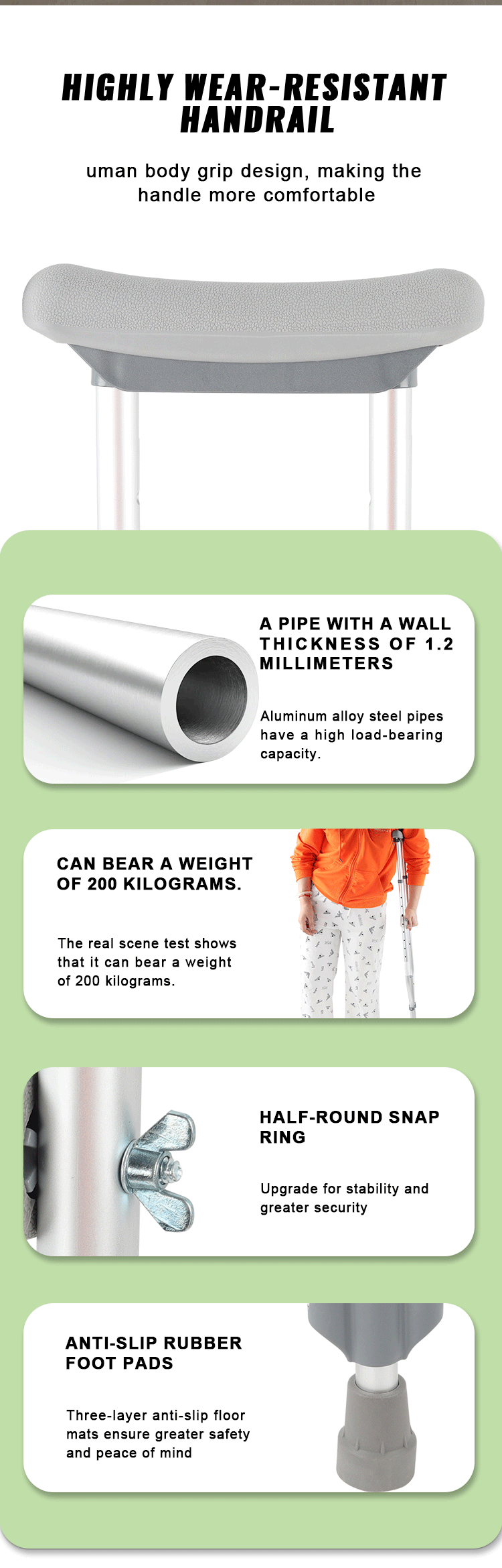 OEM Custom Disabled Crutch Aluminum Underarm Crutches Hight Adjustable Medical Crutches