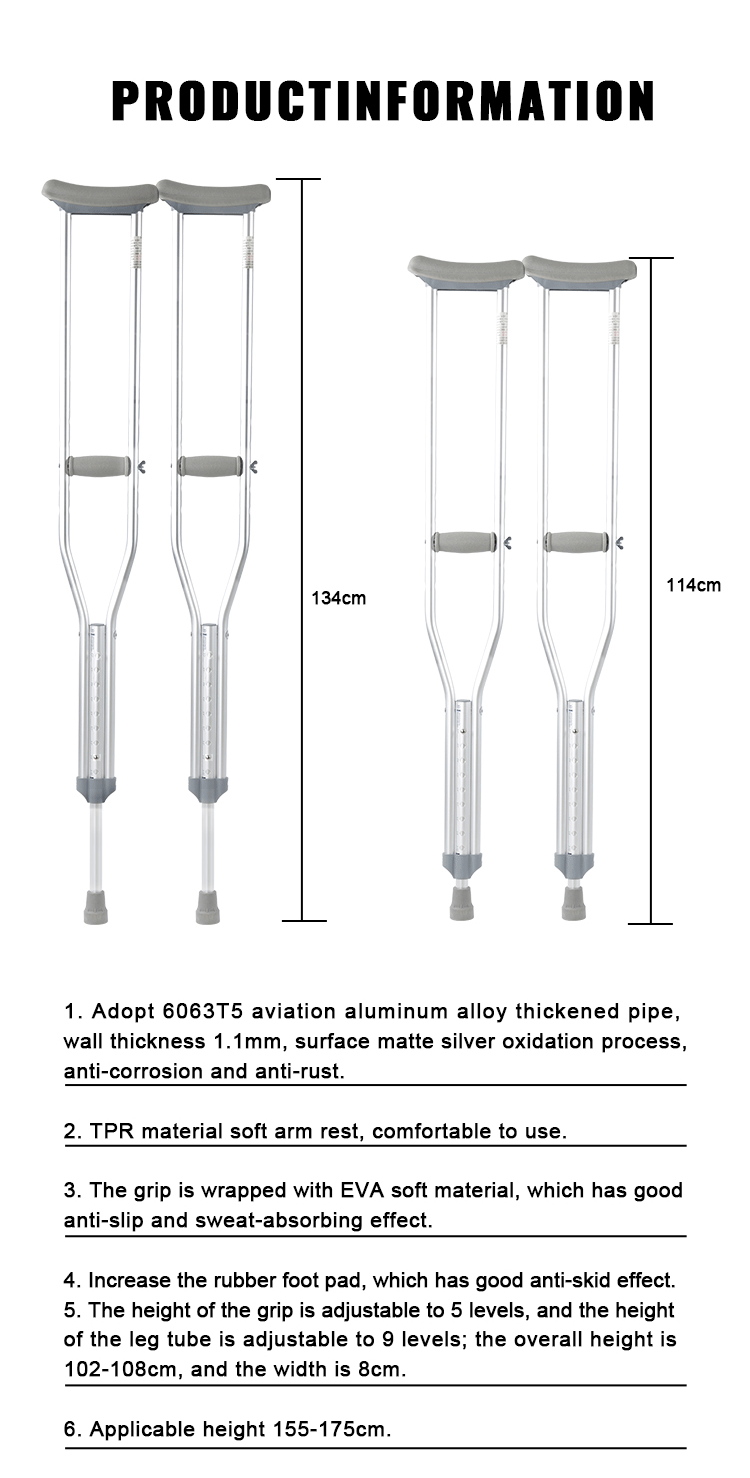 OEM Custom Disabled Crutch Aluminum Underarm Crutches Hight Adjustable Medical Crutches