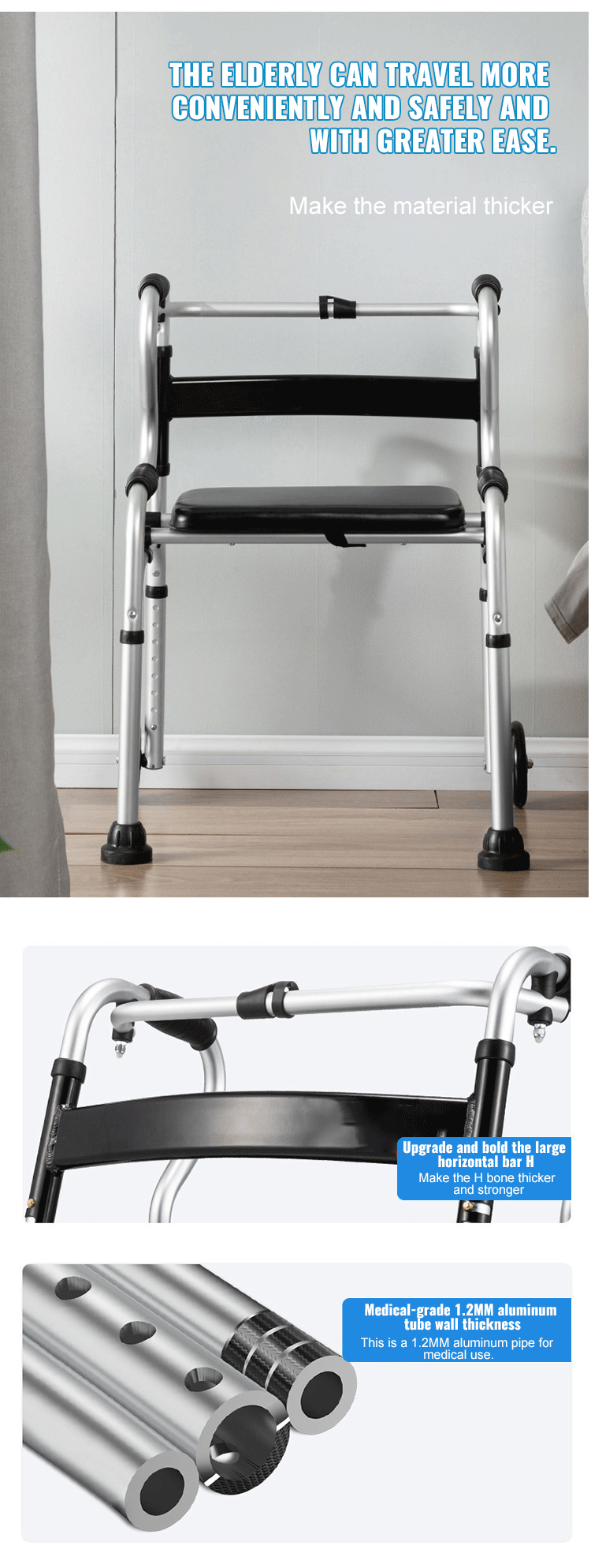 Factory Custom Aluminum Walking Aids Foldable Lightweight Roller Walker for Disabled Rehabilitation Therapy