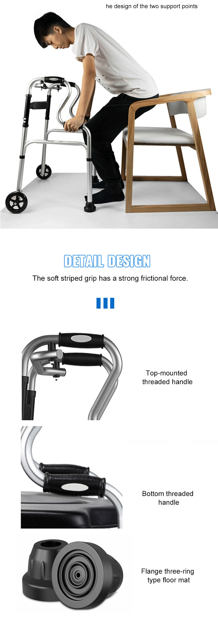 Factory Custom Aluminum Walking Aids Foldable Lightweight Roller Walker for Disabled Rehabilitation Therapy