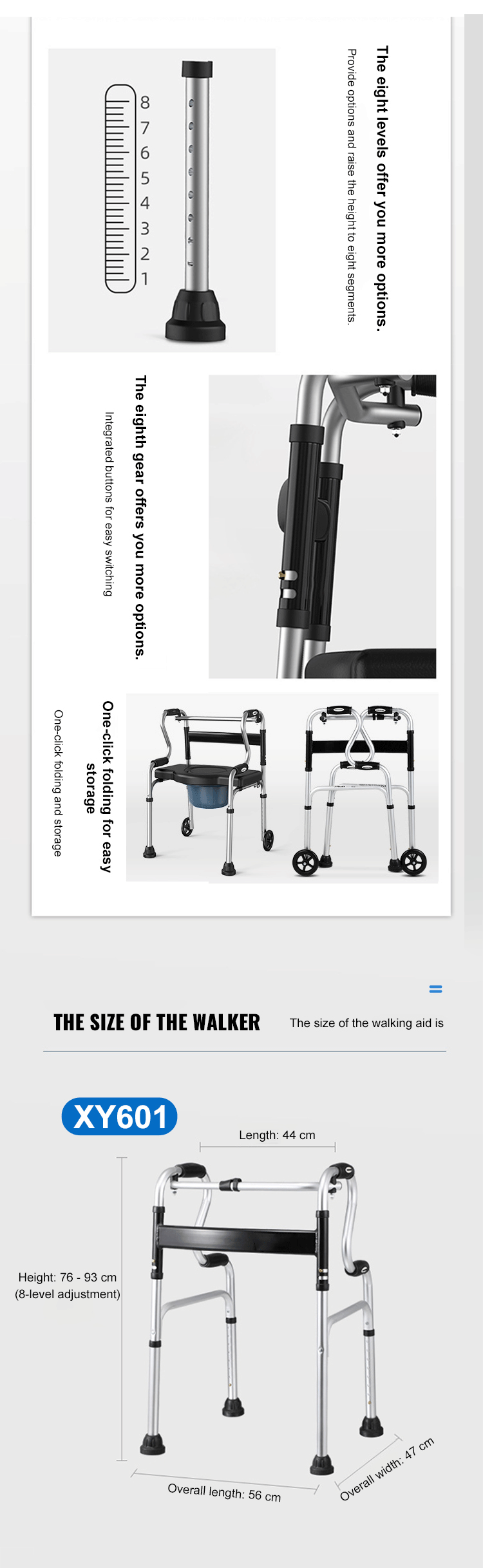 Factory Custom Aluminum Walking Aids Foldable Lightweight Roller Walker for Disabled Rehabilitation Therapy