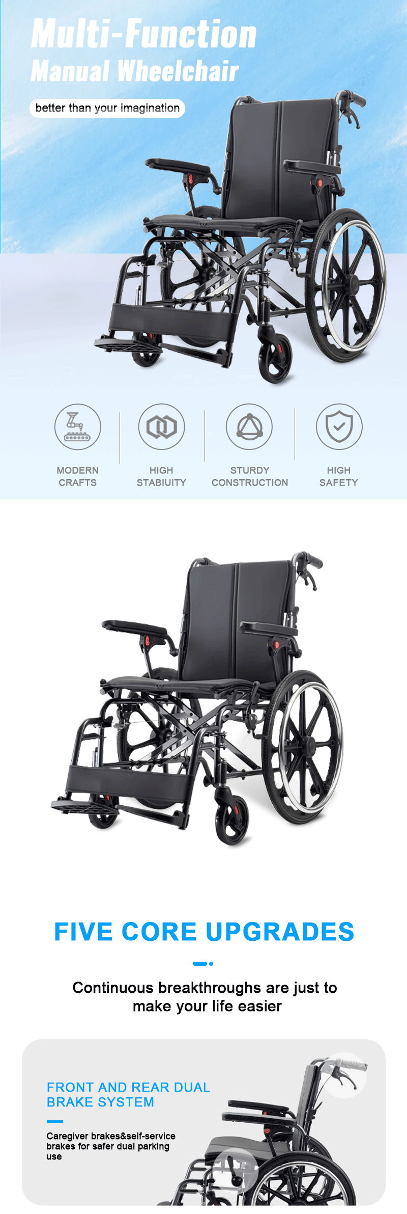 Best Quality OEM Manual Wheelchair Foldable Aluminium Alloy Wheelchair Disabled Elderly Rehabilitation Equipment