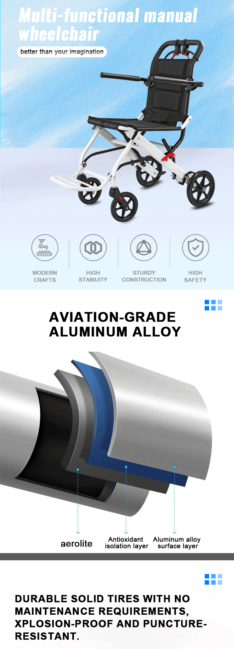 Factory Ultra Lightweight Airplane Wheelchair Aluminum Manual Wheelchair Foldable for Transport