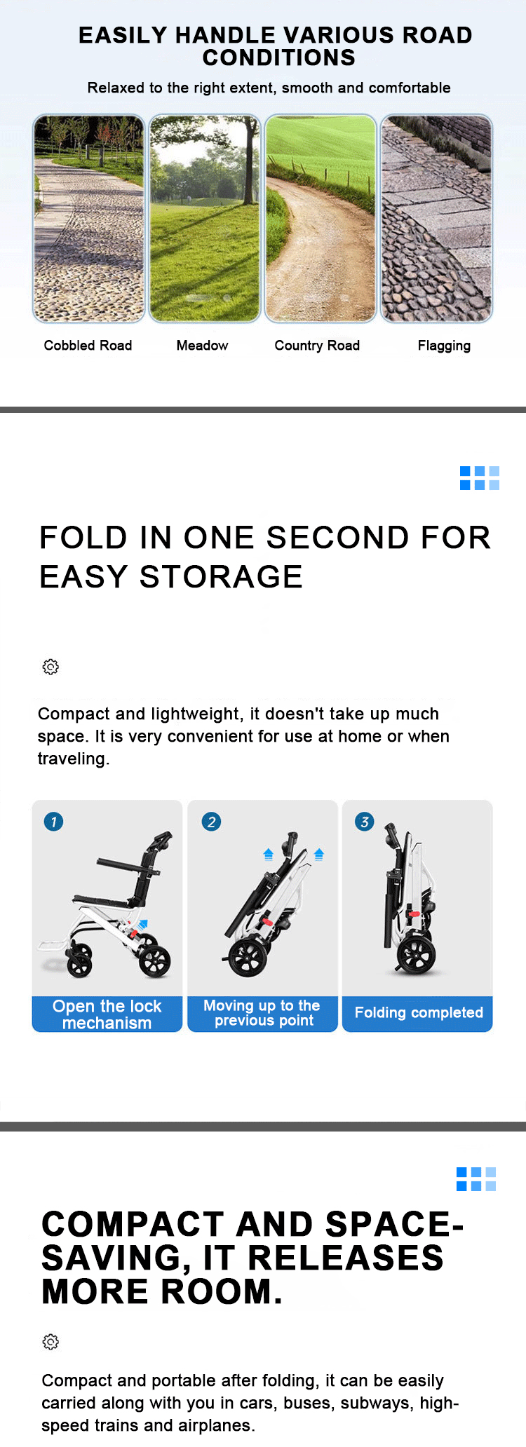 Factory Ultra Lightweight Airplane Wheelchair Aluminum Manual Wheelchair Foldable for Transport