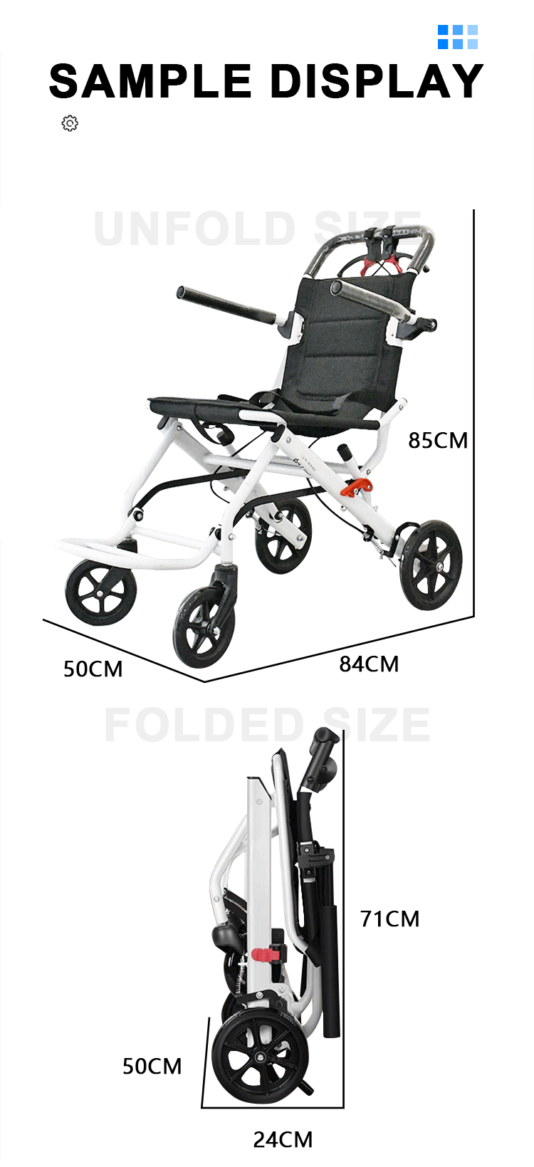 Factory Ultra Lightweight Airplane Wheelchair Aluminum Manual Wheelchair Foldable for Transport