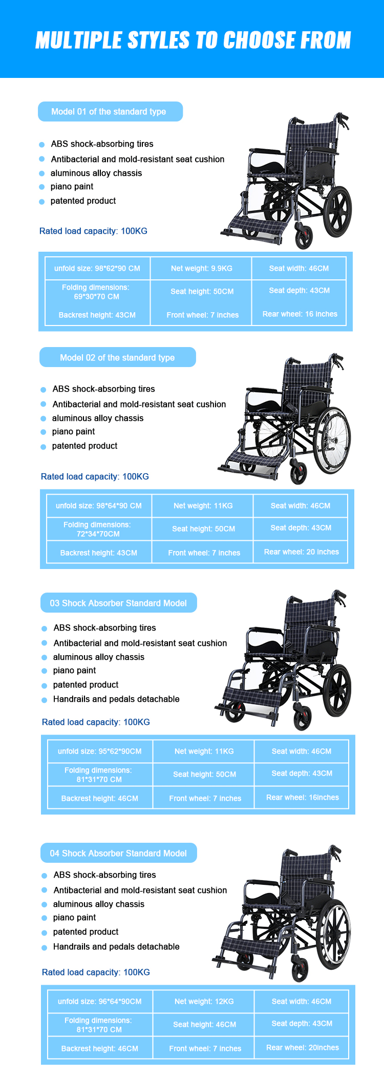 Wholesale Premium Quality Wheelchair Foldable Aluminium Alloy Wheelchair for Disabled Elderly Manual Customized Wheelchair