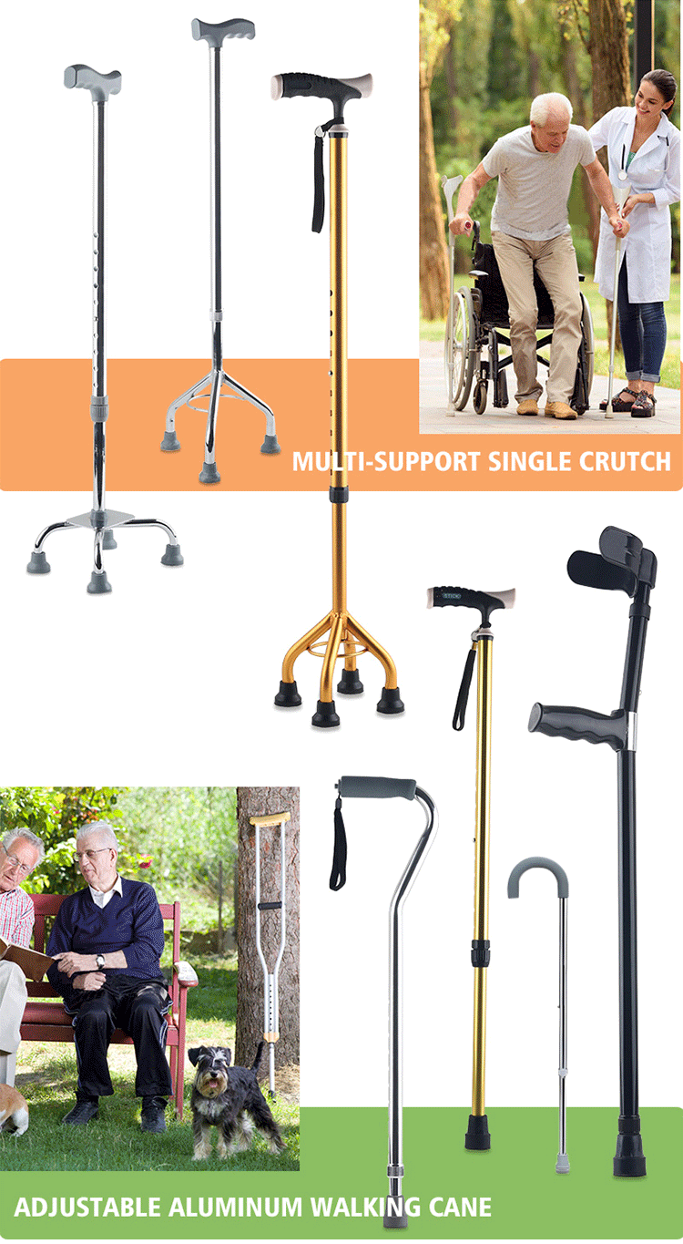 Factory Wholesale Aluminum Crutches Elderly Cane Walking Stick Multifunctional Foldable Walking Cane with Seat
