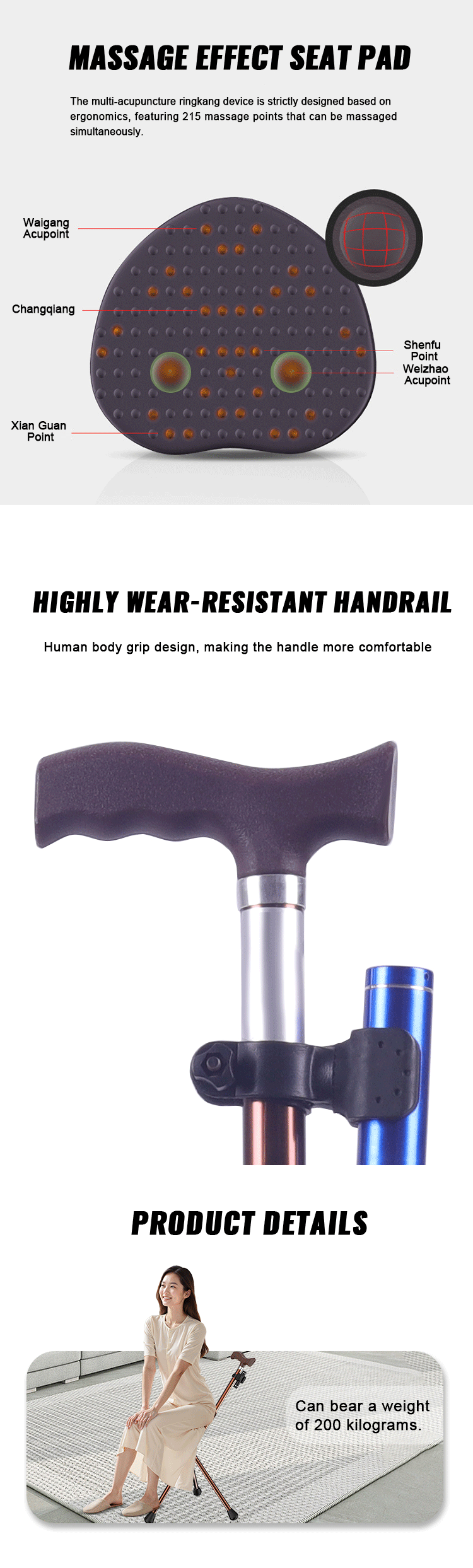 Factory Wholesale Aluminum Crutches Elderly Cane Walking Stick Multifunctional Foldable Walking Cane with Seat