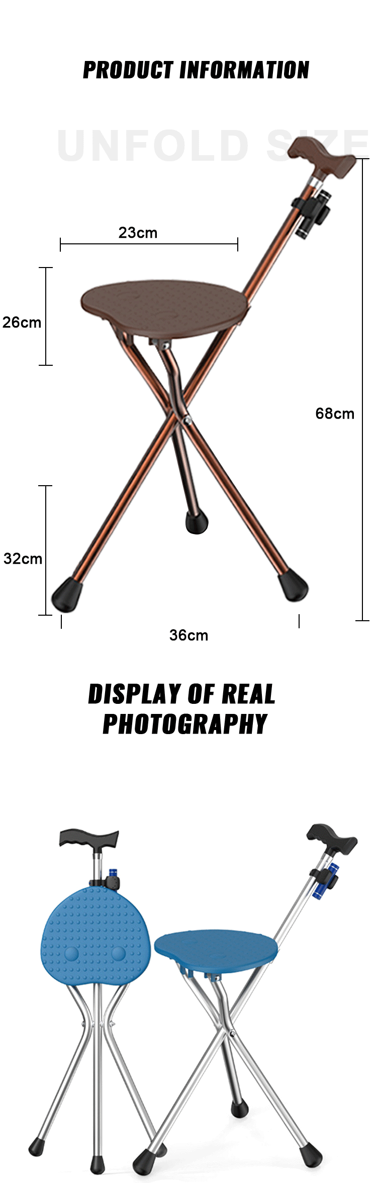 Factory Wholesale Aluminum Crutches Elderly Cane Walking Stick Multifunctional Foldable Walking Cane with Seat