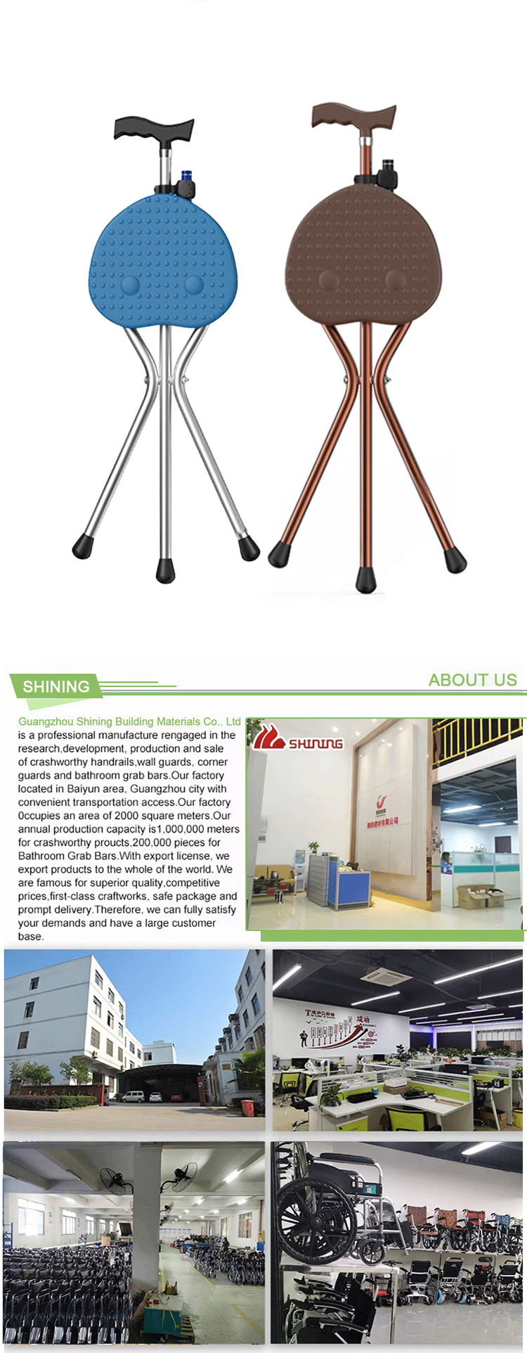 Factory Wholesale Aluminum Crutches Elderly Cane Walking Stick Multifunctional Foldable Walking Cane with Seat