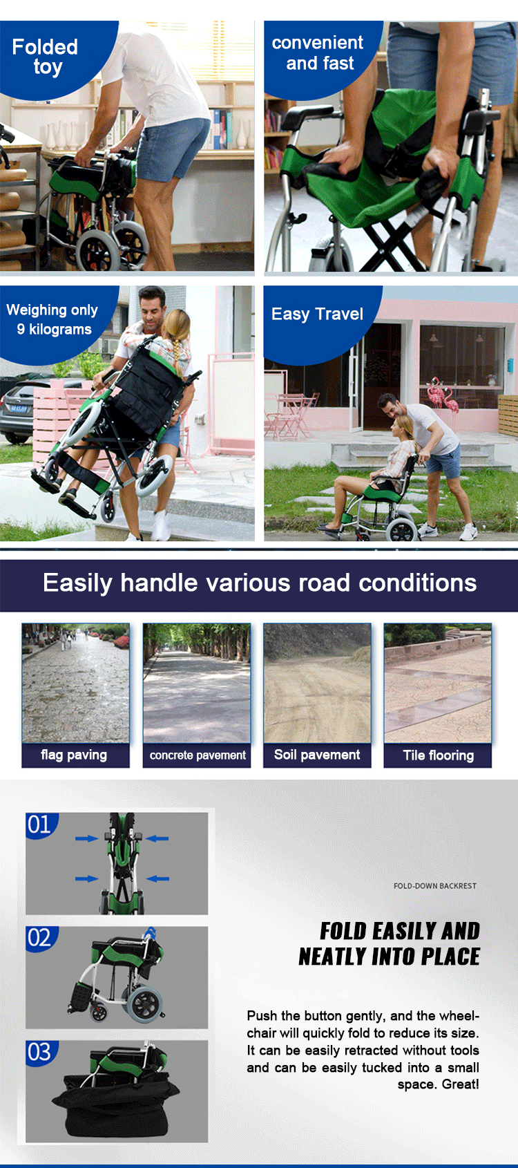 Factory Direct Selling Manual Wheelchair Aluminum Alloy Folding Lightweight Wheelchair for Disabled Elderly