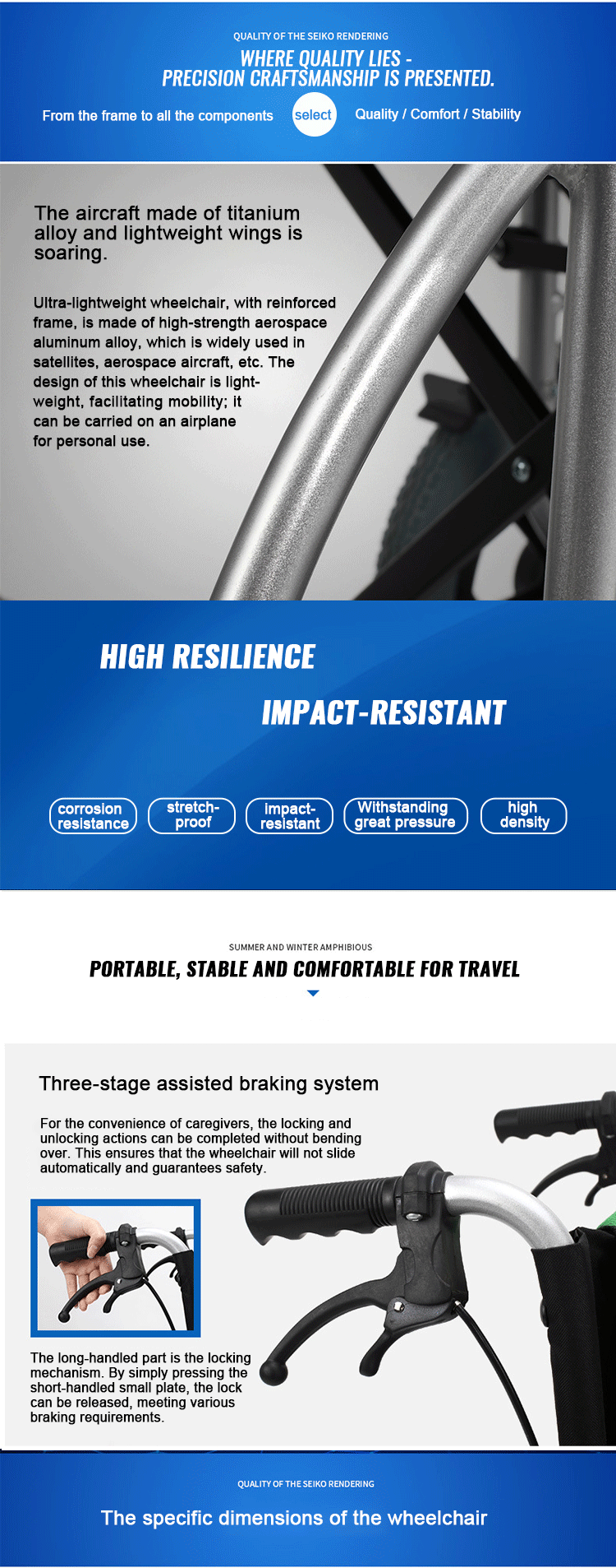 Factory Direct Selling Manual Wheelchair Aluminum Alloy Folding Lightweight Wheelchair for Disabled Elderly