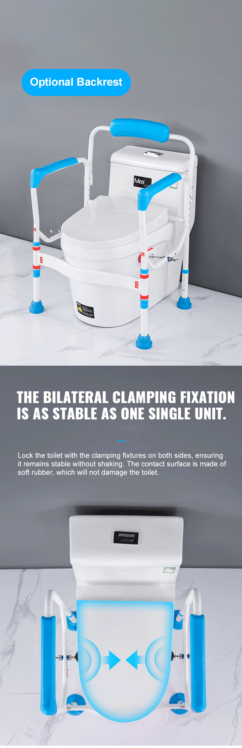 Wholesale OEM Folding Commode Handle Adjustable Toilet Armrest Easy Assembly for Toilet Safety Rail