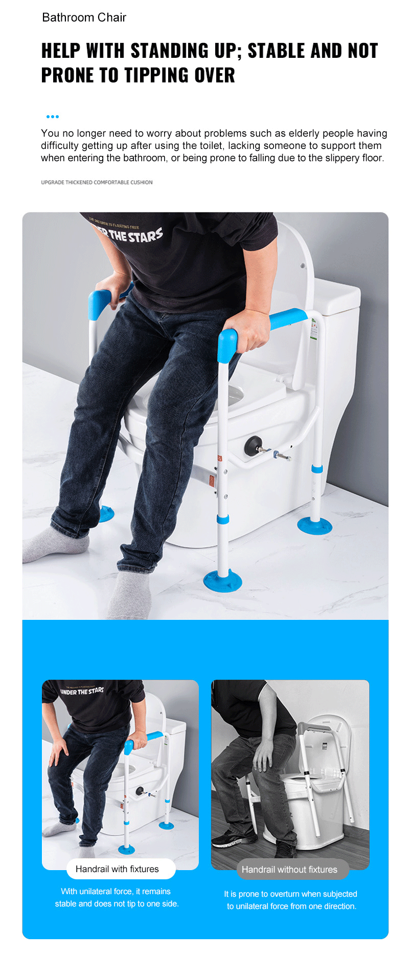 Wholesale OEM Folding Commode Handle Adjustable Toilet Armrest Easy Assembly for Toilet Safety Rail