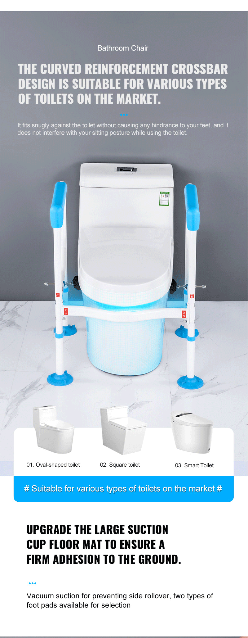 Wholesale OEM Folding Commode Handle Adjustable Toilet Armrest Easy Assembly for Toilet Safety Rail