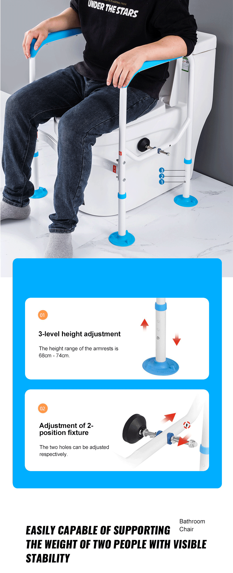 Wholesale OEM Folding Commode Handle Adjustable Toilet Armrest Easy Assembly for Toilet Safety Rail