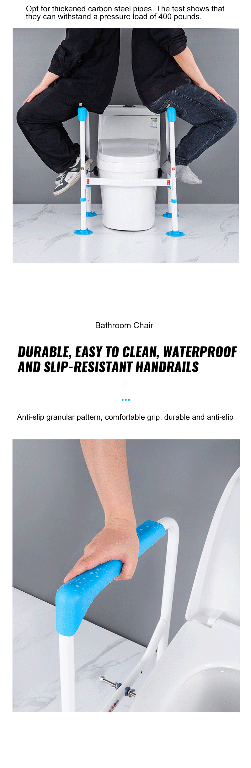 Wholesale OEM Folding Commode Handle Adjustable Toilet Armrest Easy Assembly for Toilet Safety Rail