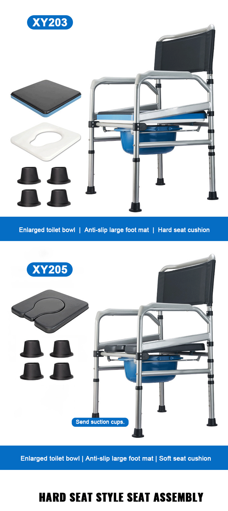 Custom High Quality Folding Commode Chair Aluminum Mobile Toilet Chair Bath Chair for Disabled Elderly