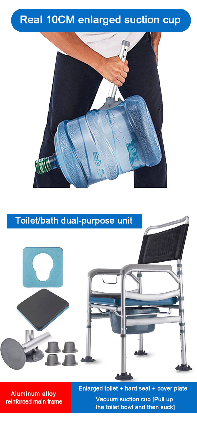 Best Quality Foldable Commode Chair Height Adjustable Mobile Toilet Chair for Elderly & Disabled